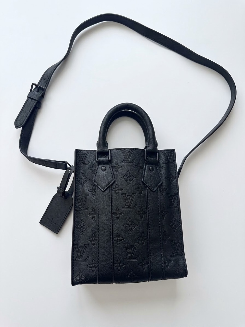 Black Monogram Embossed Crossbody Tote